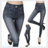 Women's Denim Print Slim Leggings in Black and Blue