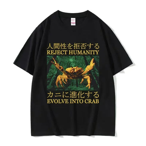 Japanese Evolve Into Crab Funny Graphic T Shirt Women Retro Fashion T-shirts Oversized T-shirt Streetwear Vintage puls size Y2K