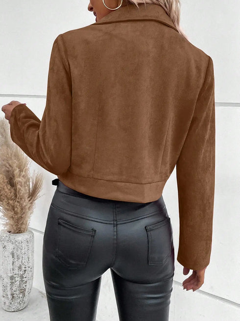 Faux Suede Biker Jacket with Zipper Detail