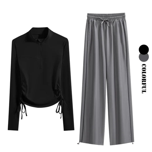 DRUR Women's 2 Piece Sweatsuit Set with Long Sleeve Top