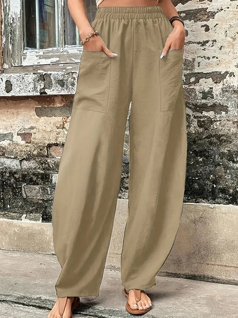 Plus Size Cotton-Linen Harem Trousers with Pockets