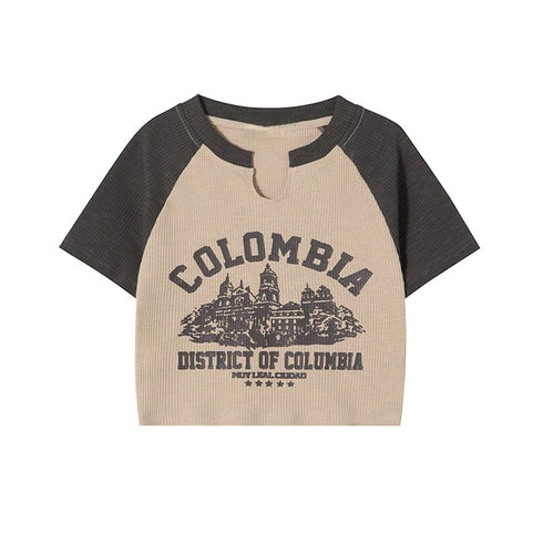 Casual O-Neck Short Sleeve Letter Print Crop Top