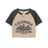 Casual O-Neck Short Sleeve Letter Print Crop Top