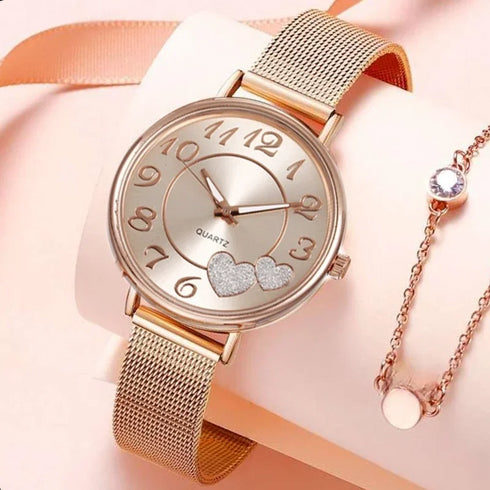 Elegant Rose Gold Heart Dial Watch for Women Waterproof Luxury