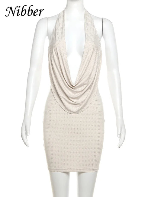 Diamond Pasted Mini Dress with Deep V-Neck