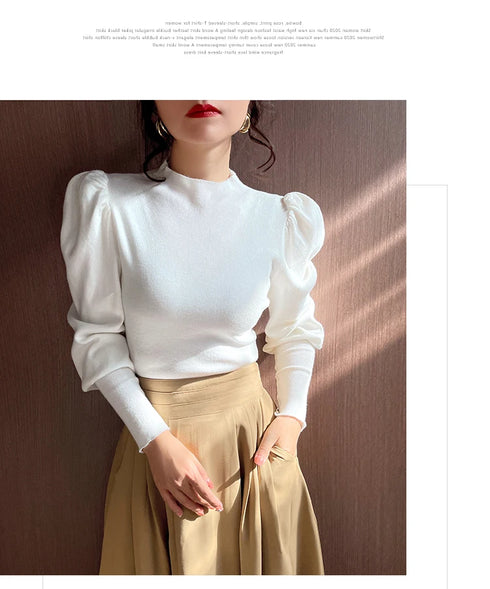 Slim Fit Turtleneck Sweater with Puff Sleeves