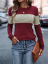 Colour-Block Patchwork Crewneck T-Shirt for Women