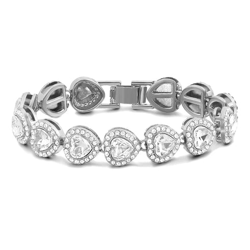 Iced Out Crystal Heart Tennis Miami Cuban Link Chain Bracelet