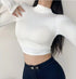 Womens Long Sleeve Turtleneck Ribbed Crop Top Sexy Casual
