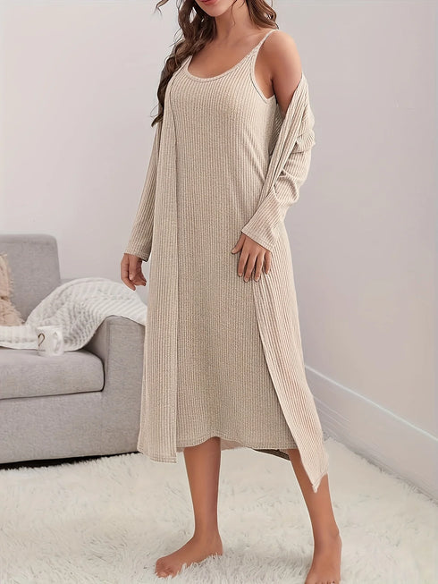 Khaki Plus Size Woven Casual Set for Women