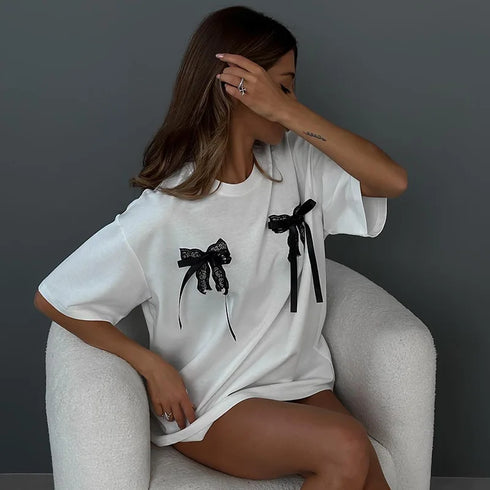 Casual Bow Short-Sleeved T-Shirt for Women