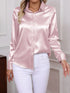 Elegant Turn-down Collar Button-front Satin Long Sleeve Women's Shirt for Daily Commute And Business Casual Wear