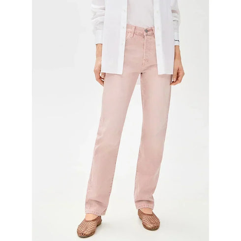 High Waist Straight Leg Jeans in White Beige