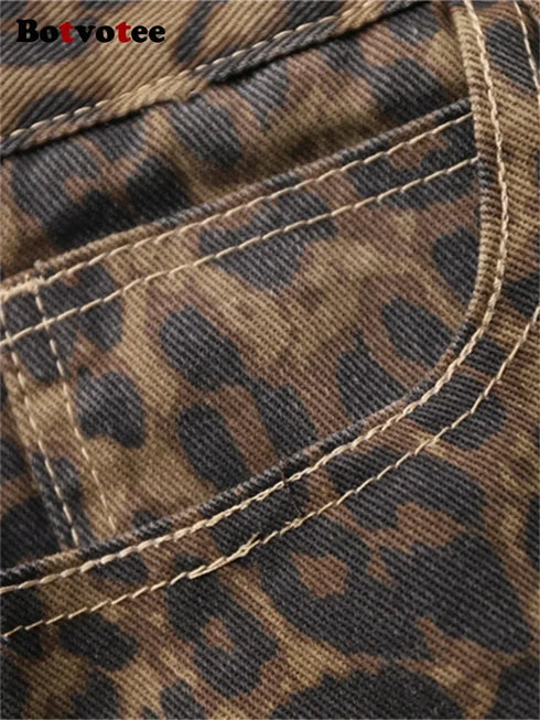High Waisted Leopard Print Jeans for Women