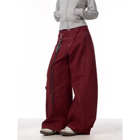 Red Cargo Pants for Women - Wide Leg Casual Trousers