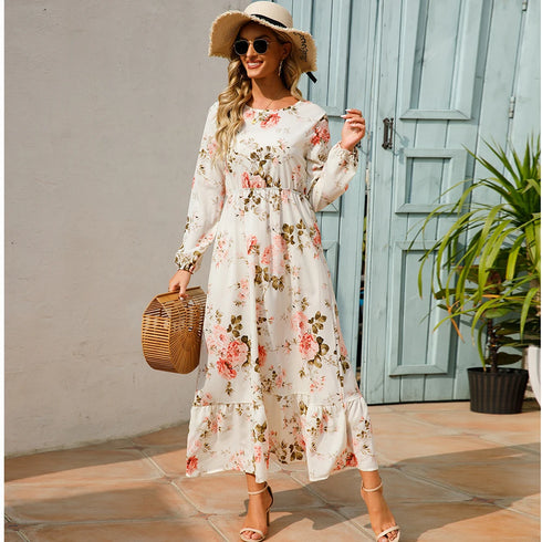 Summer Bohemian Maxi Dress with Long Sleeves
