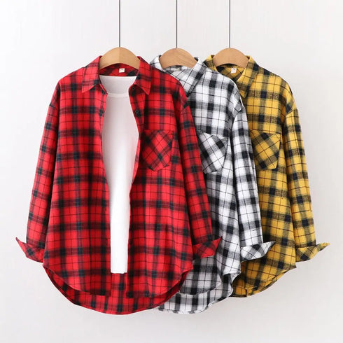 Plaid Flannel Shirt for Women - Casual Long Sleeve Top