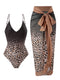 Leopard Print One-Piece Swimsuit with Gauze Skirt
