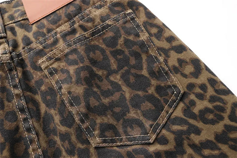 High Waisted Leopard Print Jeans for Women