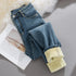 Retro Blue Slim Fit Stretch Tapered Jeans for Women
