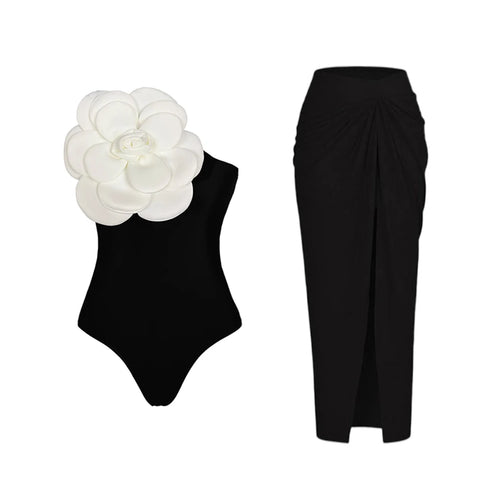 Floral Print One Piece Swimsuit with Skirt