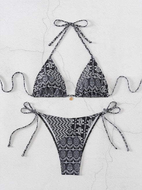 Floral Print Triangle Bikini Set with Brazilian Bottoms