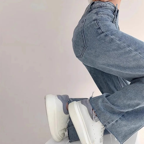 High-Waisted Loose-Fit Straight-Leg Denim Trousers