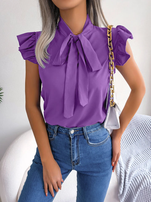 Women's Ruffle Short Sleeve Chiffon Blouse