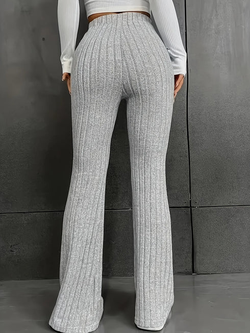 Women's Plus Size Ribbed Flare Leg Pants - Grey