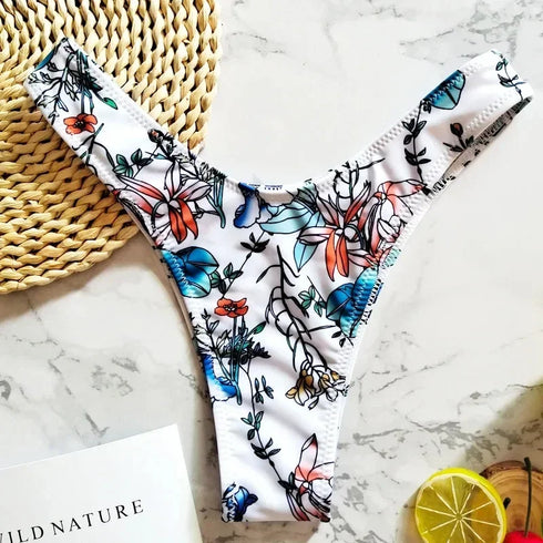 Floral Print V Shape Bikini Bottoms for Women