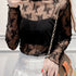 Sheer Lace Long Sleeve Blouse with Floral Design