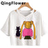 Kawaii Anime Cartoon Tee for Women - V-Neck Short Sleeve Top