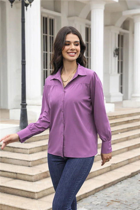 Elegant Long Sleeve Turn Down Collar Blouse
