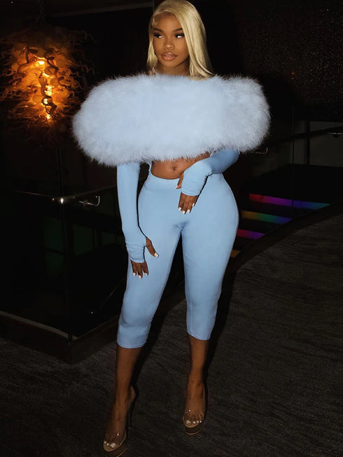 Furry Patchwork Backless Jumpsuit for Women