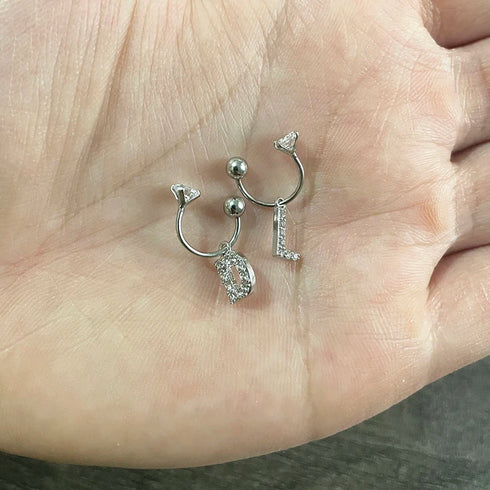 2PCS Stainless Steel Crystal Letter Ear Studs