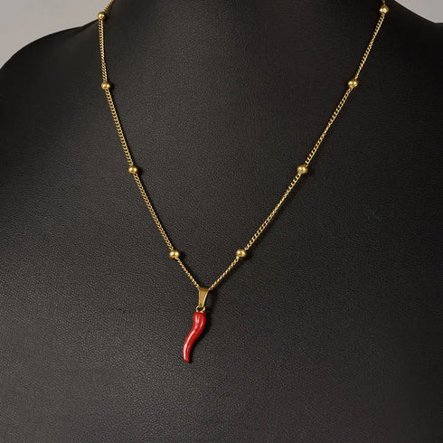 Stainless Steel Hot Pepper Pendant Necklace for Women