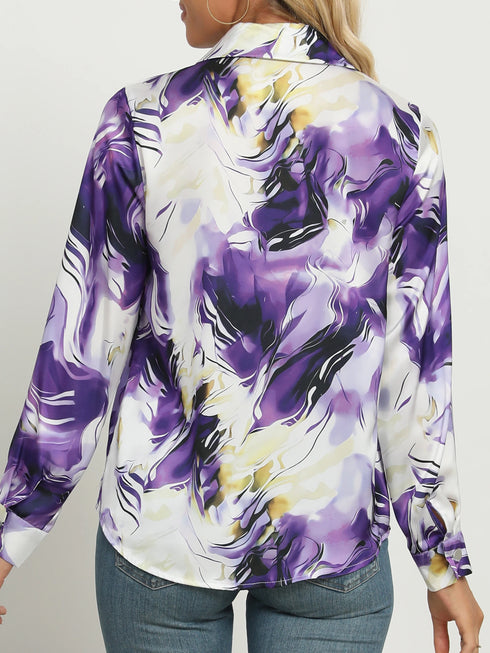 Marble Print Button Front Long Sleeve Shirt