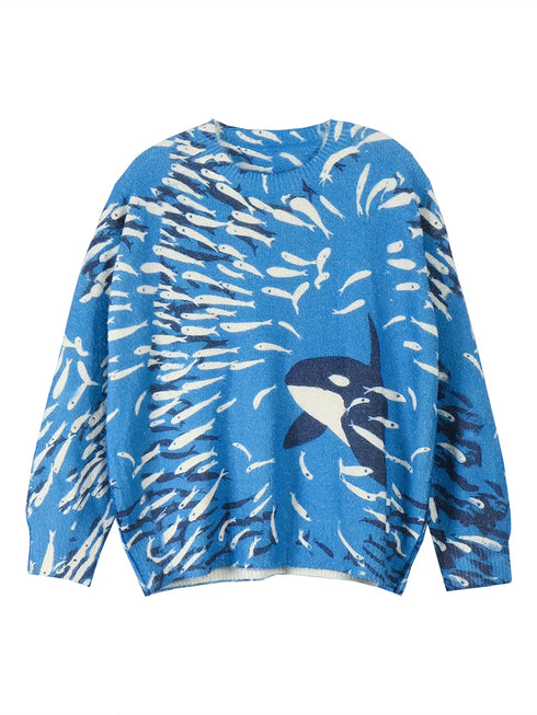 Plus Size Whale Pattern Casual Sweater for Women