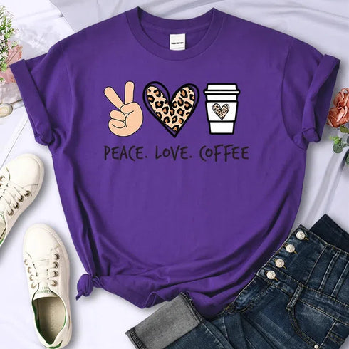 Peace Love Coffee Graphic T-Shirt for Women