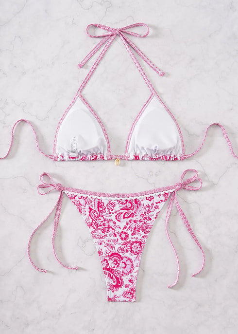 Floral Print Triangle Bikini Set with Brazilian Bottoms