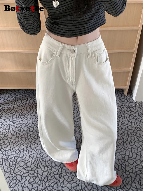 Botvotee White Baggy High Waisted Jeans for Women