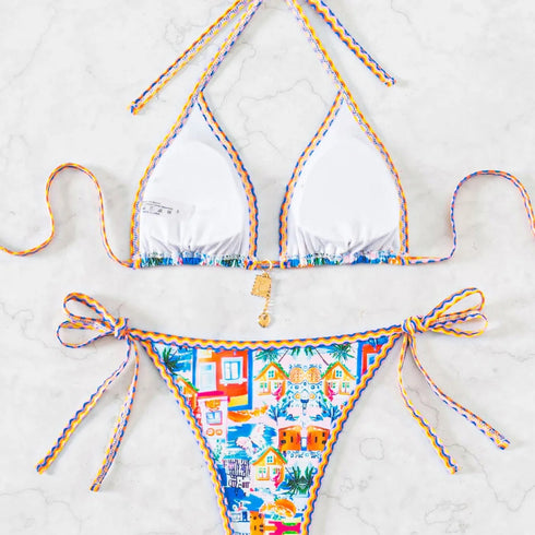 Floral Print Triangle Bikini Set with Brazilian Bottoms