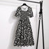 Floral A-Line Chiffon Dress with Short Sleeves