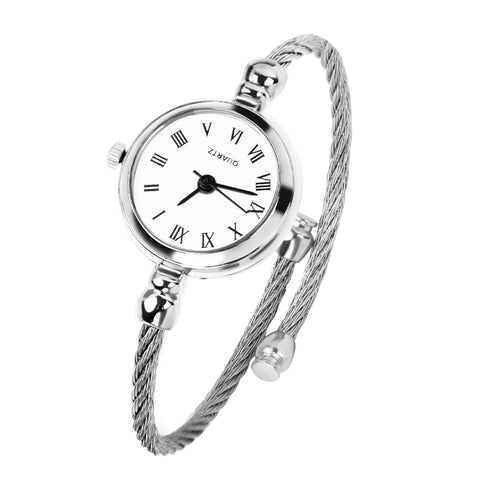 Luxury Silver Bangle Bracelet with Quartz Watch