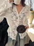Vintage Summer Lace Blouses Women See Through Sheer Long Sleeve Sun Shirts Korean Style Casual Sun Protection Sexy Ladies Tops