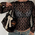 Dulzura Long Sleeves See Through Lace Crop Top For Women
