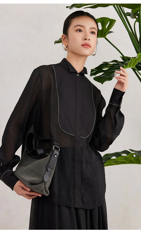 K3035W Luxury Women's Clothing 75% linen 25% silk Ladies Blouse
