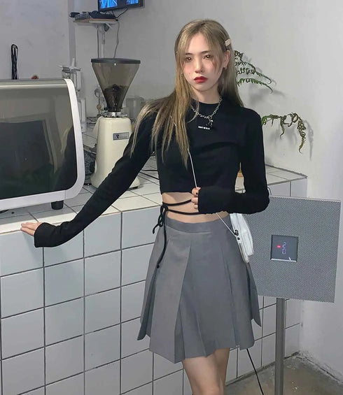 Long Sleeve Crop Top for Women in Black, White, and Blue