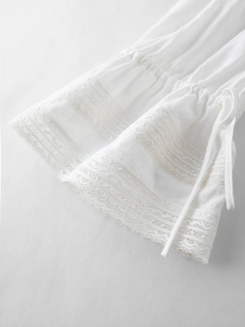 Lace-Up V-Neck Long Sleeve Casual Shirt for Women