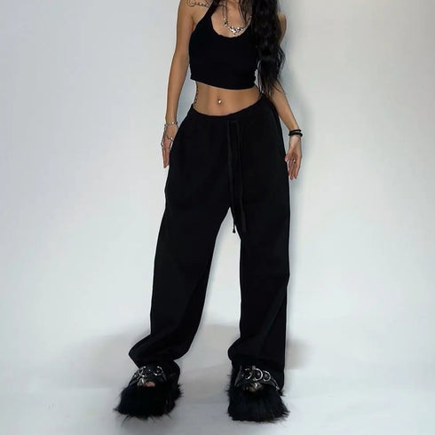Y2K Grey Casual Wide Leg Cargo Pants